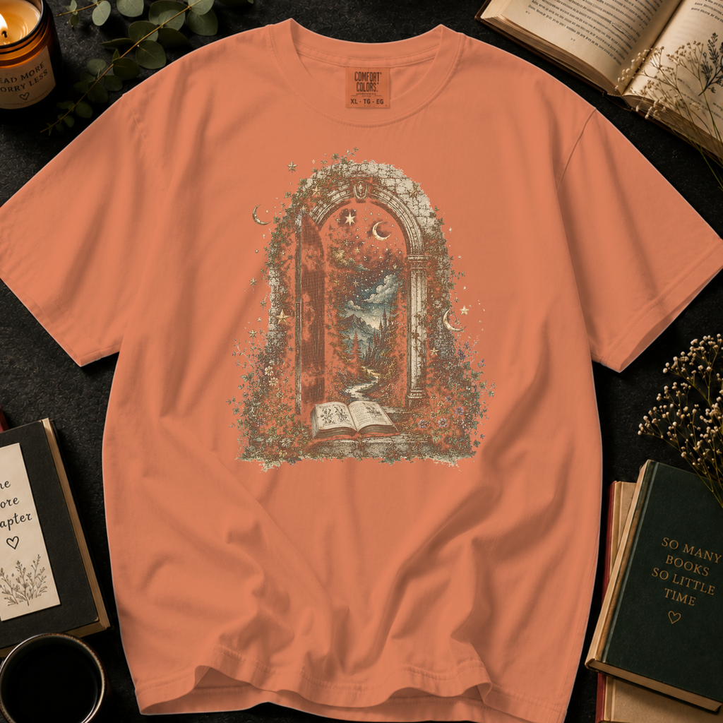Through the Pages T-Shirt: Enchanted Archway Book Portal in Terracotta - Comfort Colors® T-Shirt