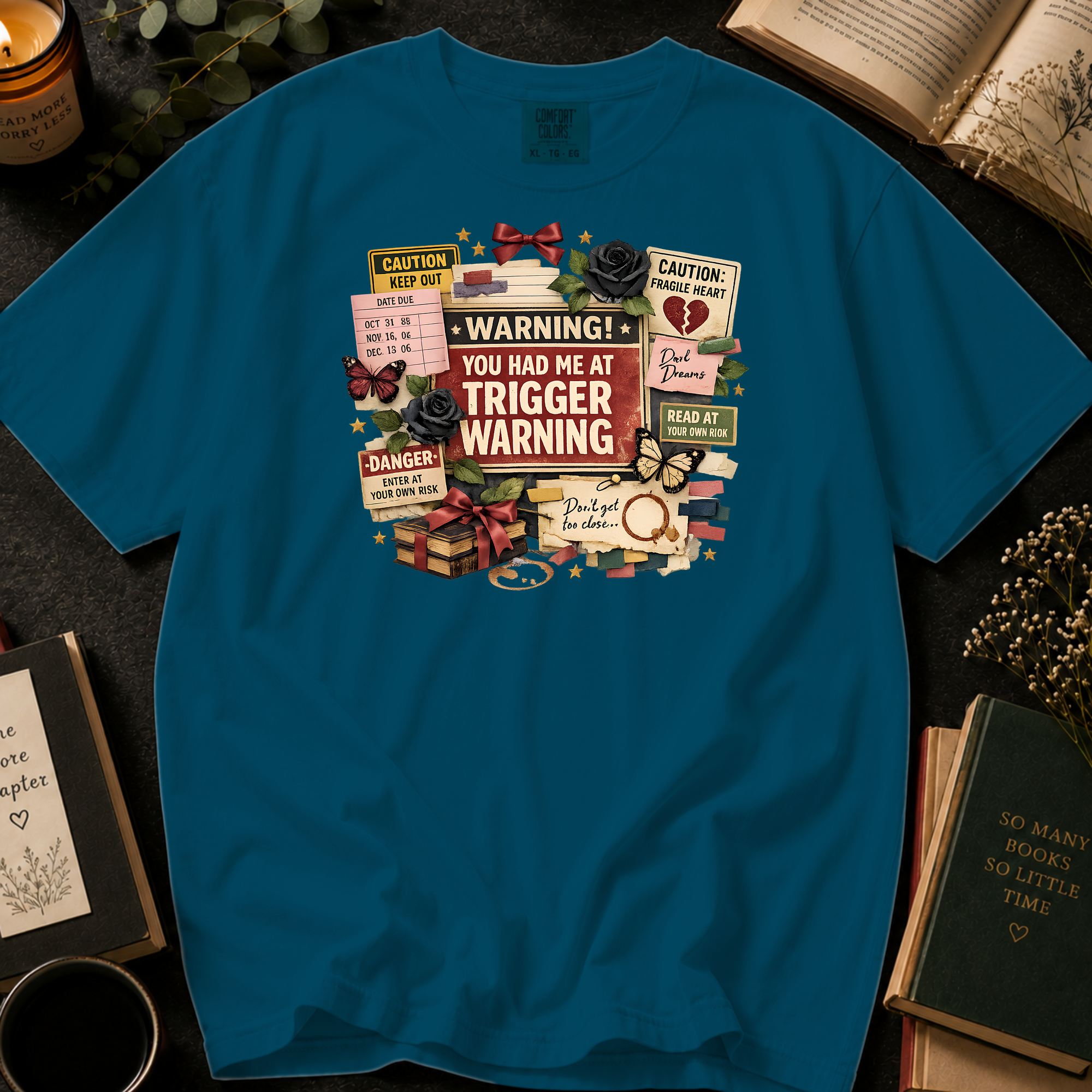 You Had Me At Trigger Warning T-Shirt: Warning Label Collage Graphic Tee