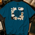 I Read For The Emotional Damage T-Shirt: Book Lover Collage in Topaz Blue - Comfort Colors® T-Shirt