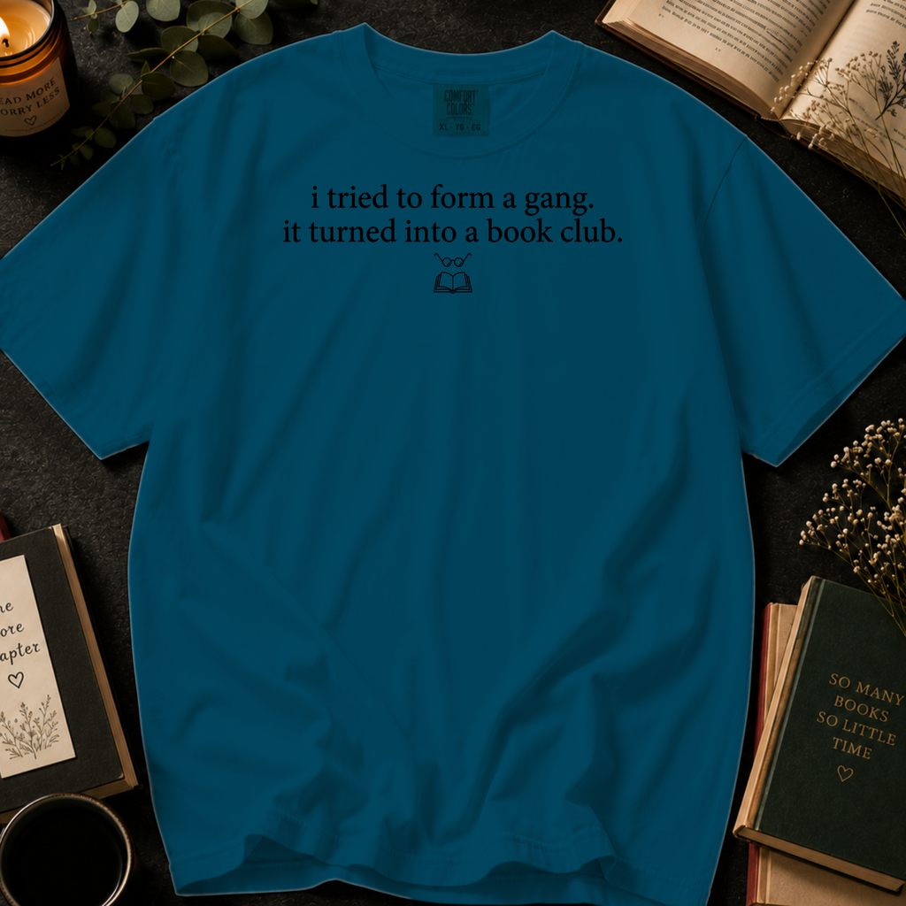 I Tried To Form A Gang T-Shirt: Tiny Book Icon Literary in Topaz Blue - Comfort Colors® T-Shirt