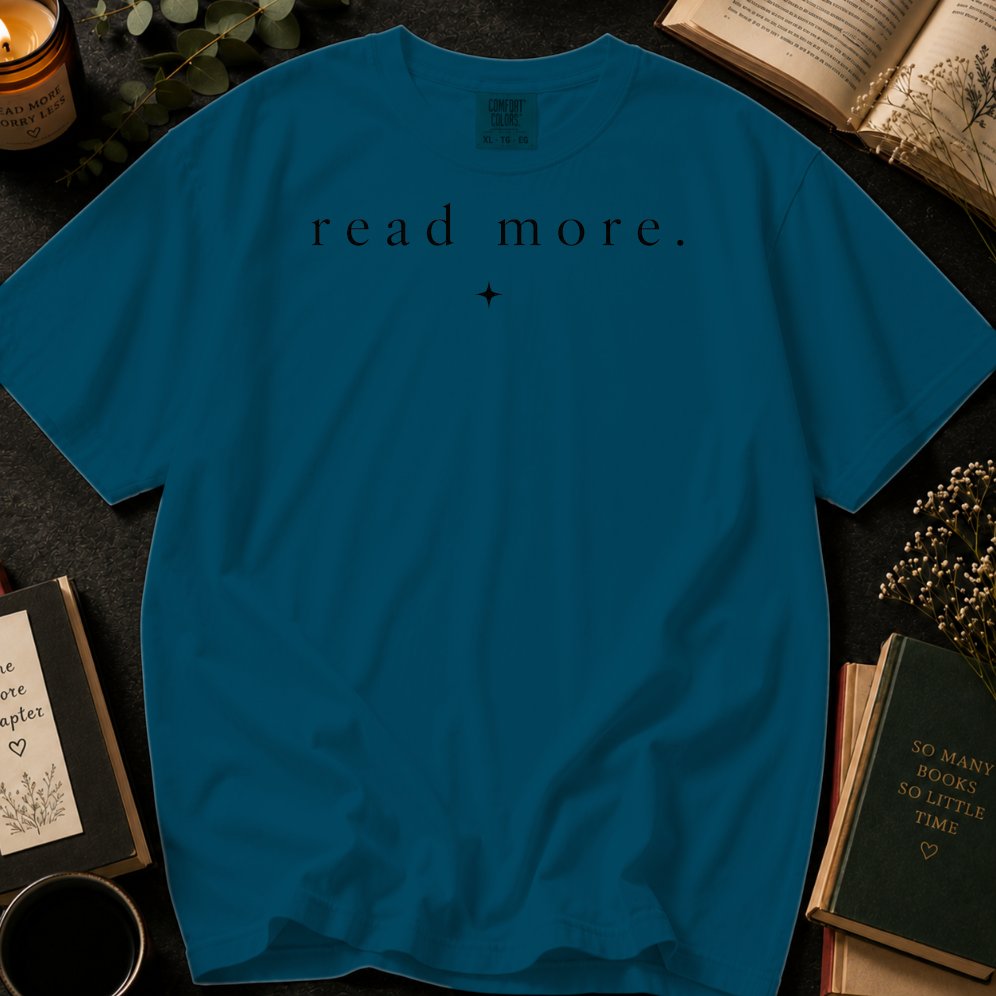 Read More T-Shirt: Minimalist Book Lover in Topaz Blue - Comfort Colors® T-Shirt