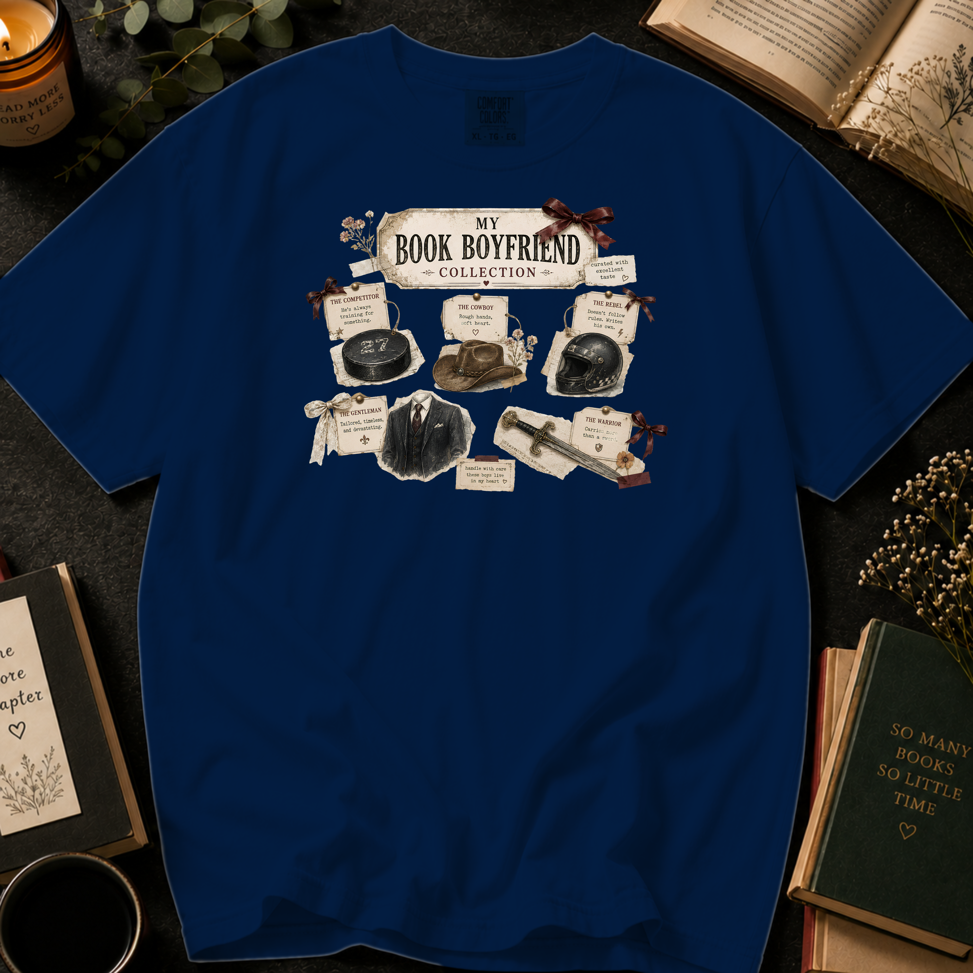 My Book Boyfriend Collection T-Shirt: Vintage Trading Card in True Navy - Comfort Colors® T-Shirt