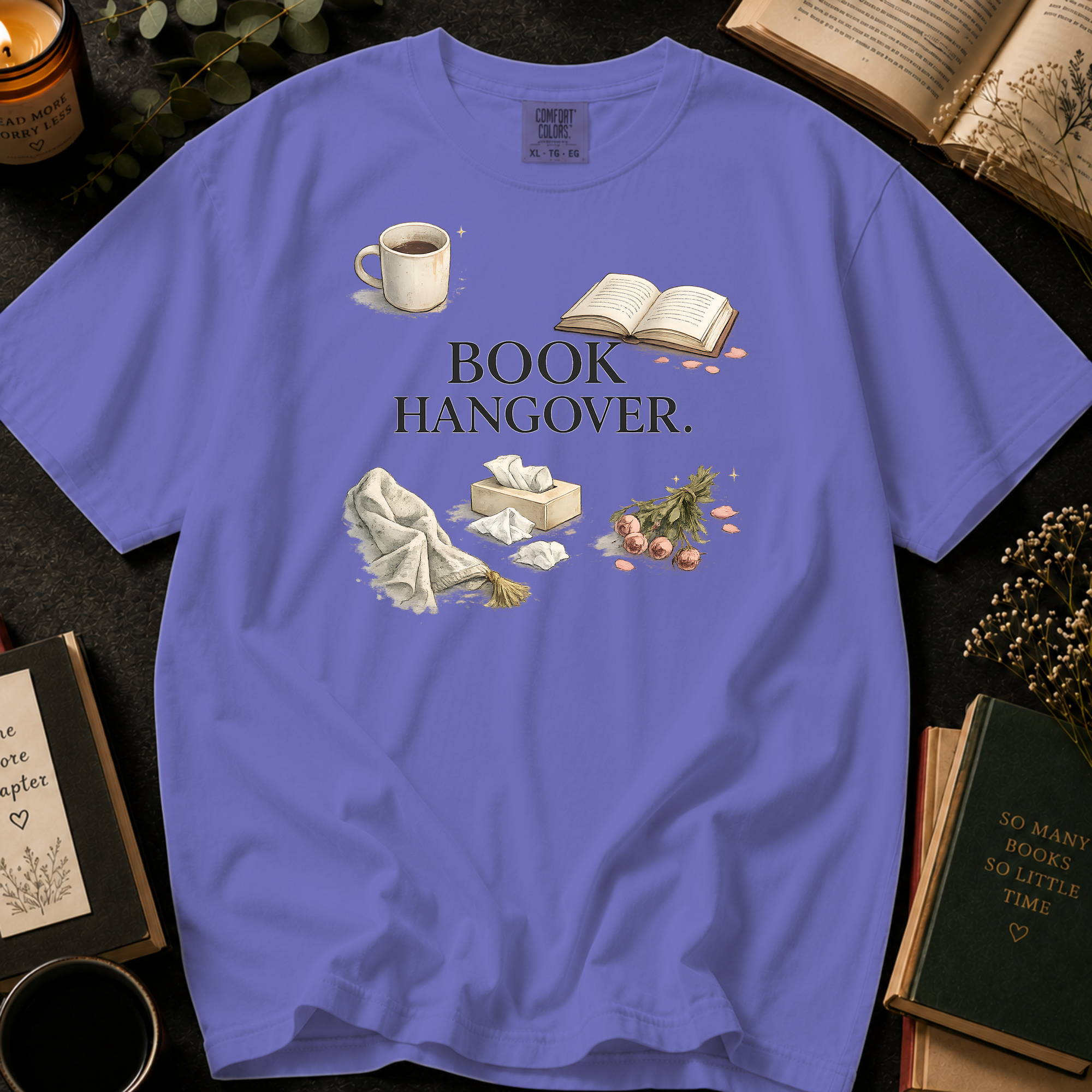 Book Hangover T-Shirt: Cozy Morning After in Violet - Comfort Colors® T-Shirt