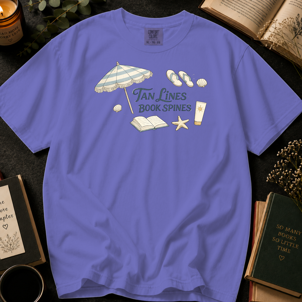 Tan Lines and Book Spines T-Shirt: Beach Umbrella in Violet - Comfort Colors® T-Shirt