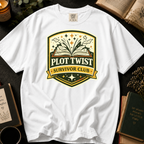 Plot Twist Survivor Club T-Shirt: Vintage Badge Book Lover in White - Comfort Colors® T-Shirt