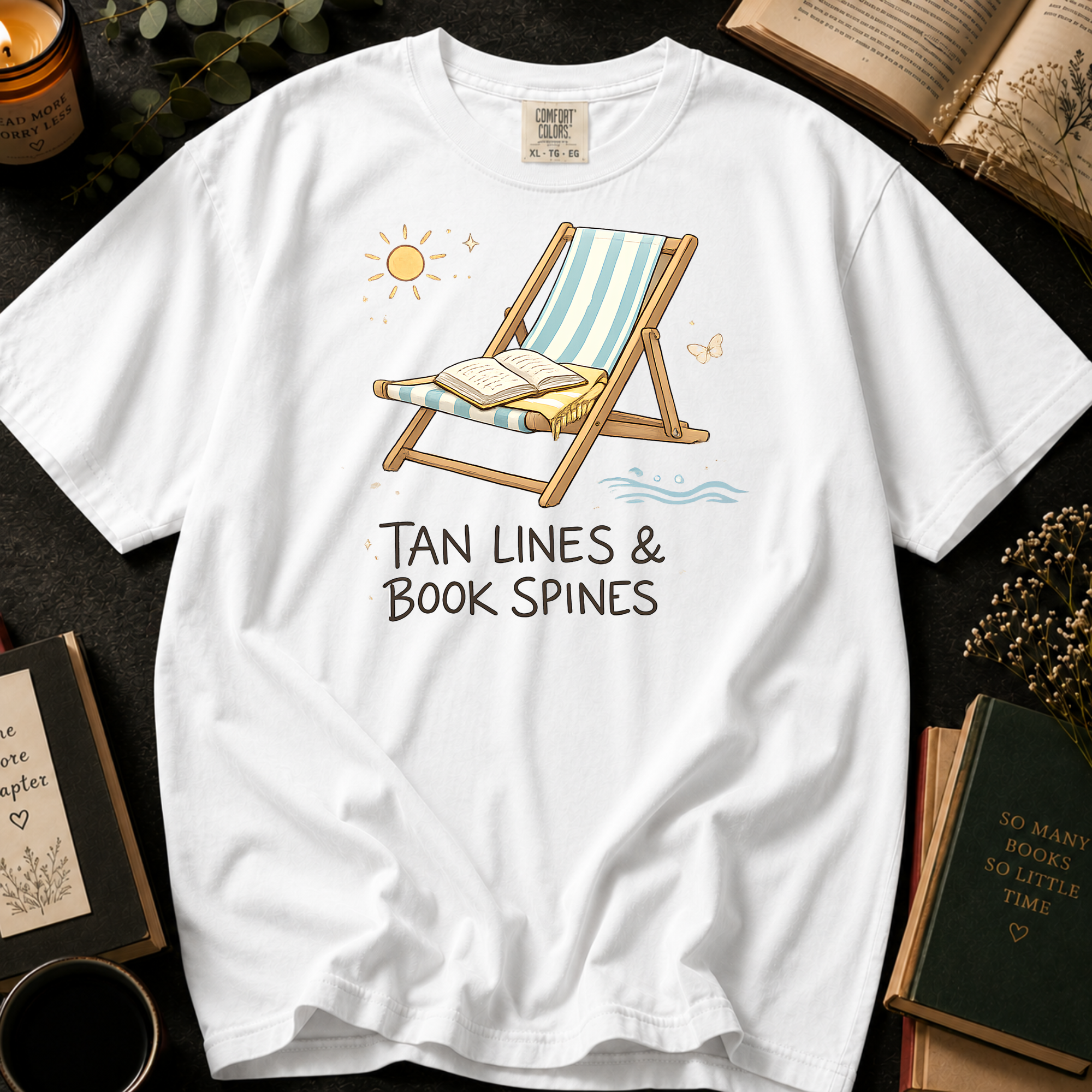 Tan Lines and Book Spines T-Shirt: Beach Chair in White - Comfort Colors® T-Shirt