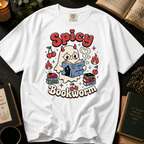 Spicy Bookworm T-Shirt: Cute Devil Ghost Reading in White - Comfort Colors® T-Shirt
