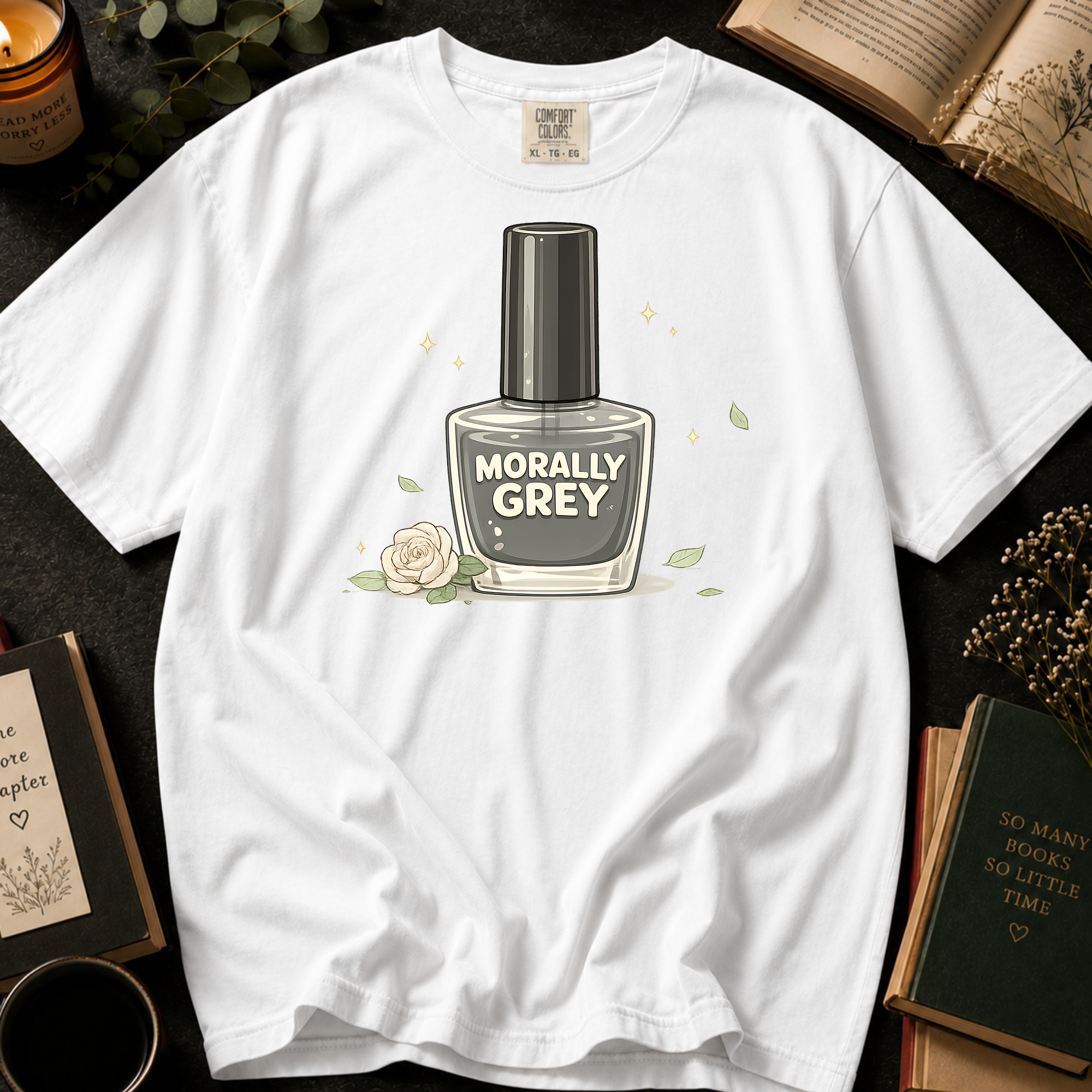 Morally Grey Nail Polish T-Shirt: Vintage Bottle in White - Comfort Colors® T-Shirt