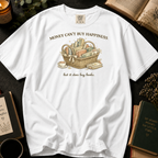 Money Can't Buy Happiness But It Does Buy Books T-Shirt: Book Basket in White - Comfort Colors® T-Shirt