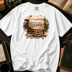You Had Me At Trigger Warning T-Shirt: Vintage Book Stack in White - Comfort Colors® T-Shirt