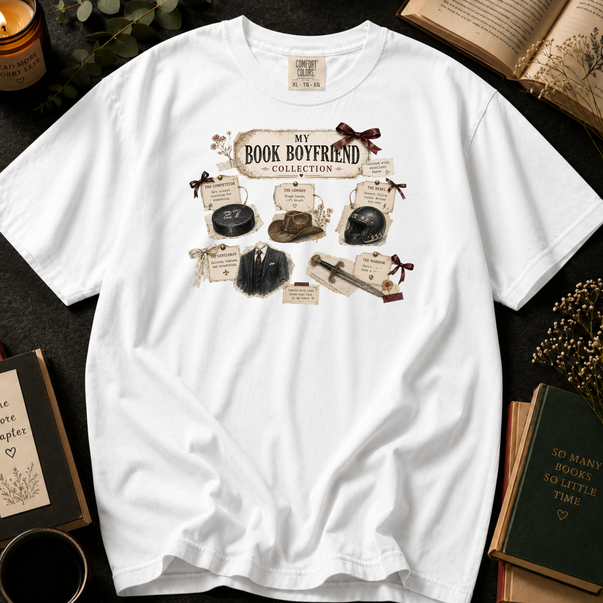 My Book Boyfriend Collection T-Shirt: Vintage Trading Card in White - Comfort Colors® T-Shirt