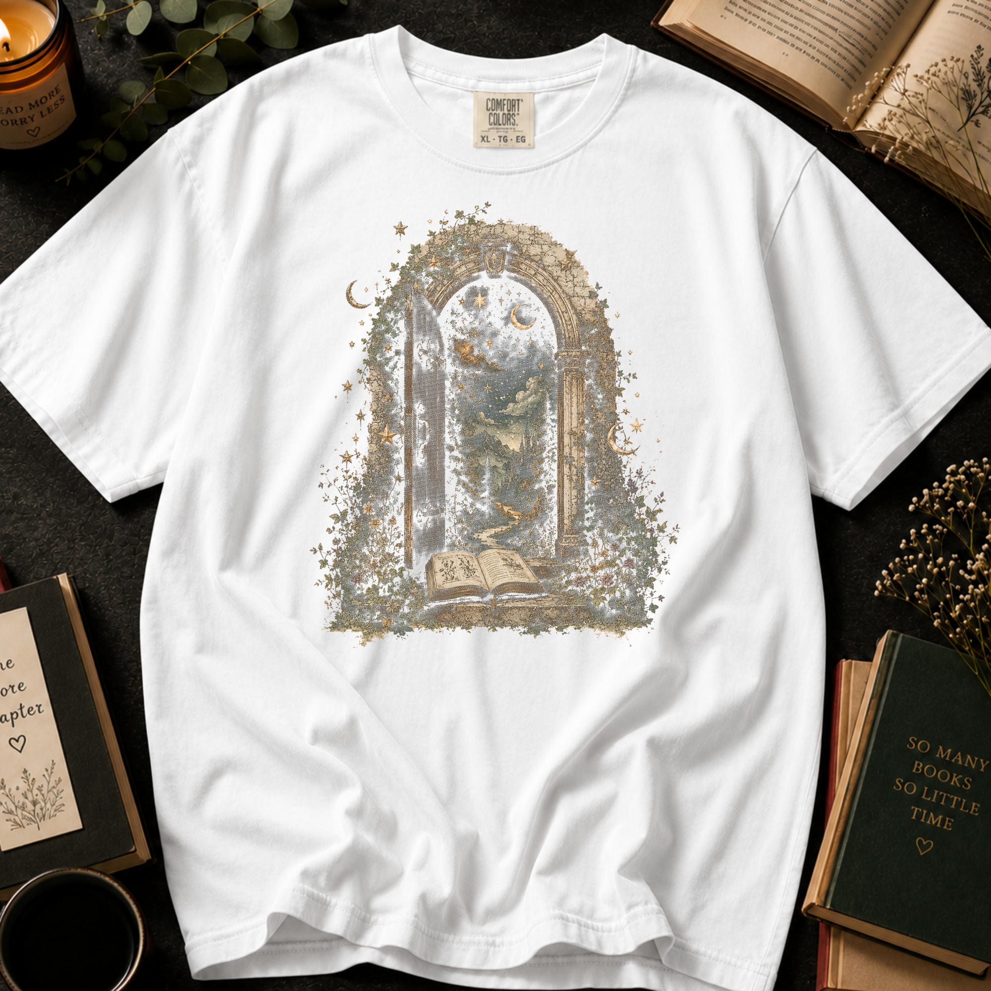 Through the Pages T-Shirt: Enchanted Archway Book Portal in White - Comfort Colors® T-Shirt
