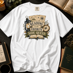 Reading Is My Favorite Side Quest T-Shirt: Vintage Map and Compass in White - Comfort Colors® T-Shirt