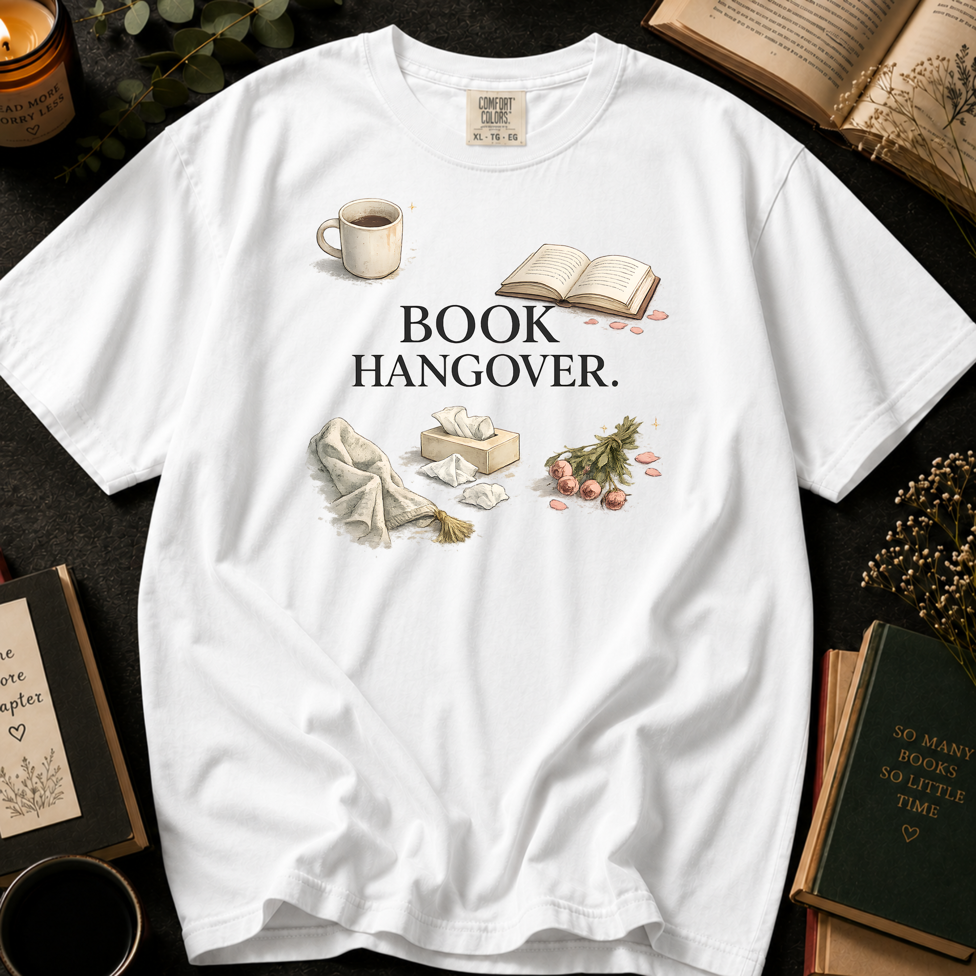 Book Hangover T-Shirt: Cozy Morning After in White - Comfort Colors® T-Shirt