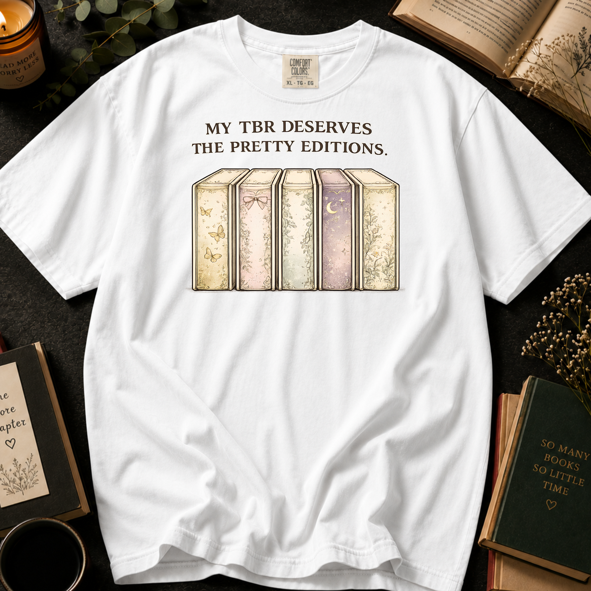 My TBR Deserves The Pretty Editions T-Shirt: Vintage Book Row in White - Comfort Colors® T-Shirt