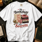 My Bookshelf Has Secrets T-Shirt: Spicy Romance Library Card in White - Comfort Colors® T-Shirt