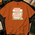My TBR Has Its Own TBR T-Shirt: Stacked Book Spine in Yam - Comfort Colors® T-Shirt