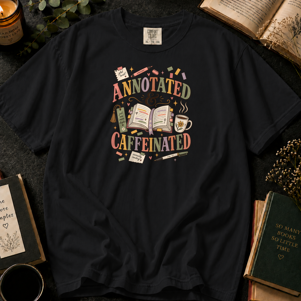 Annotated & Caffeinated T-Shirt in Black, Between the Pages