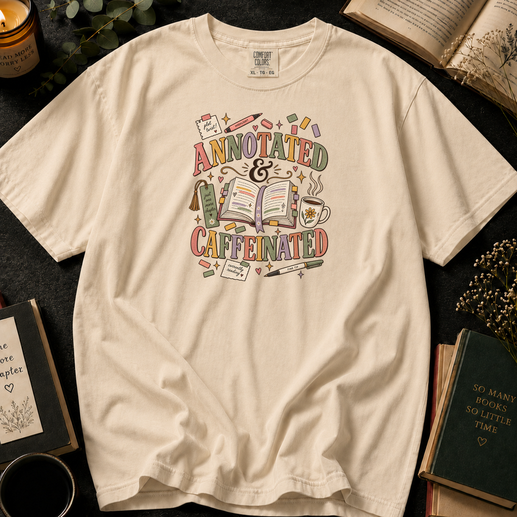 Annotated & Caffeinated T-Shirt in Ivory, Between the Pages