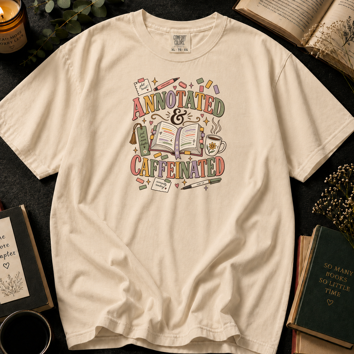 Annotated & Caffeinated T-Shirt in Ivory, Between the Pages