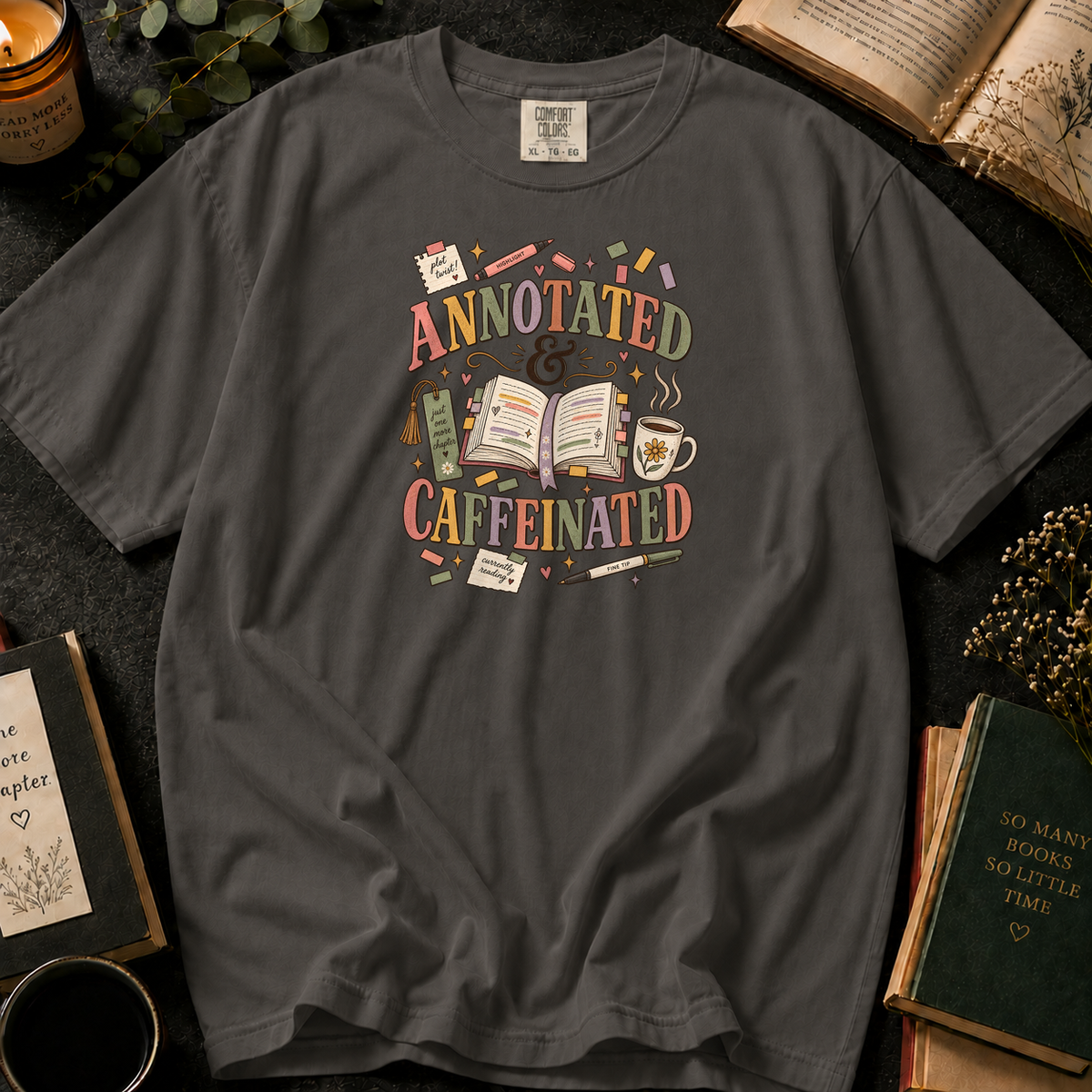 Annotated & Caffeinated T-Shirt in Pepper, Between the Pages