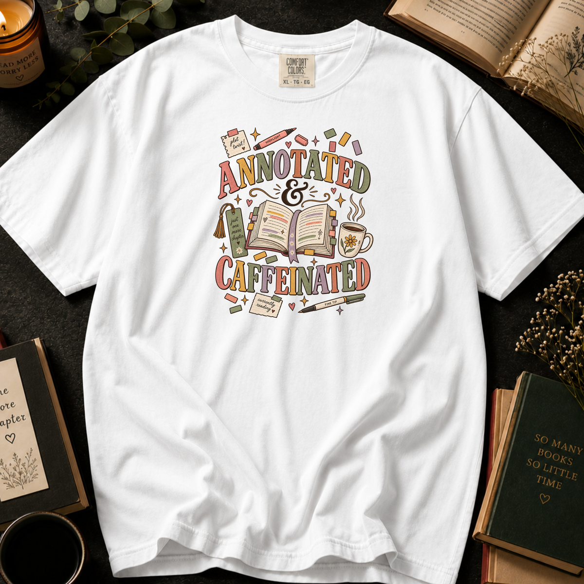 Annotated & Caffeinated T-Shirt in White, Between the Pages