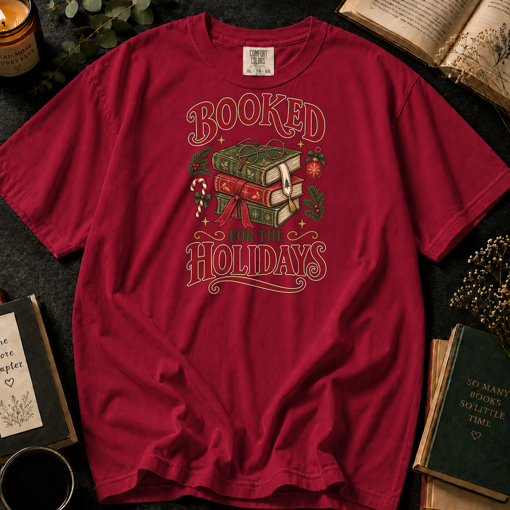 Booked for the Holidays T-Shirt in Crimson, Between the Pages