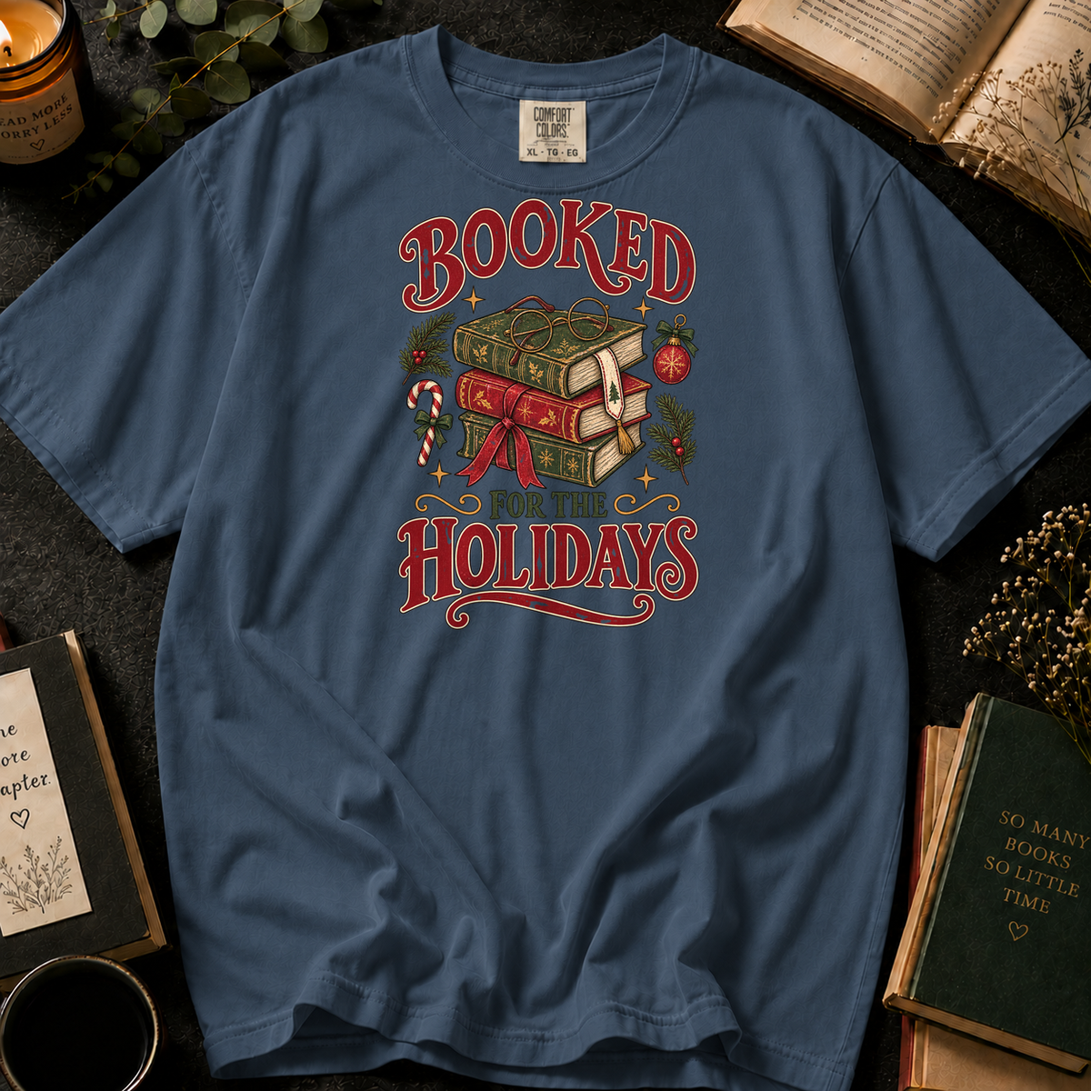 Booked for the Holidays T-Shirt in Denim, Between the Pages