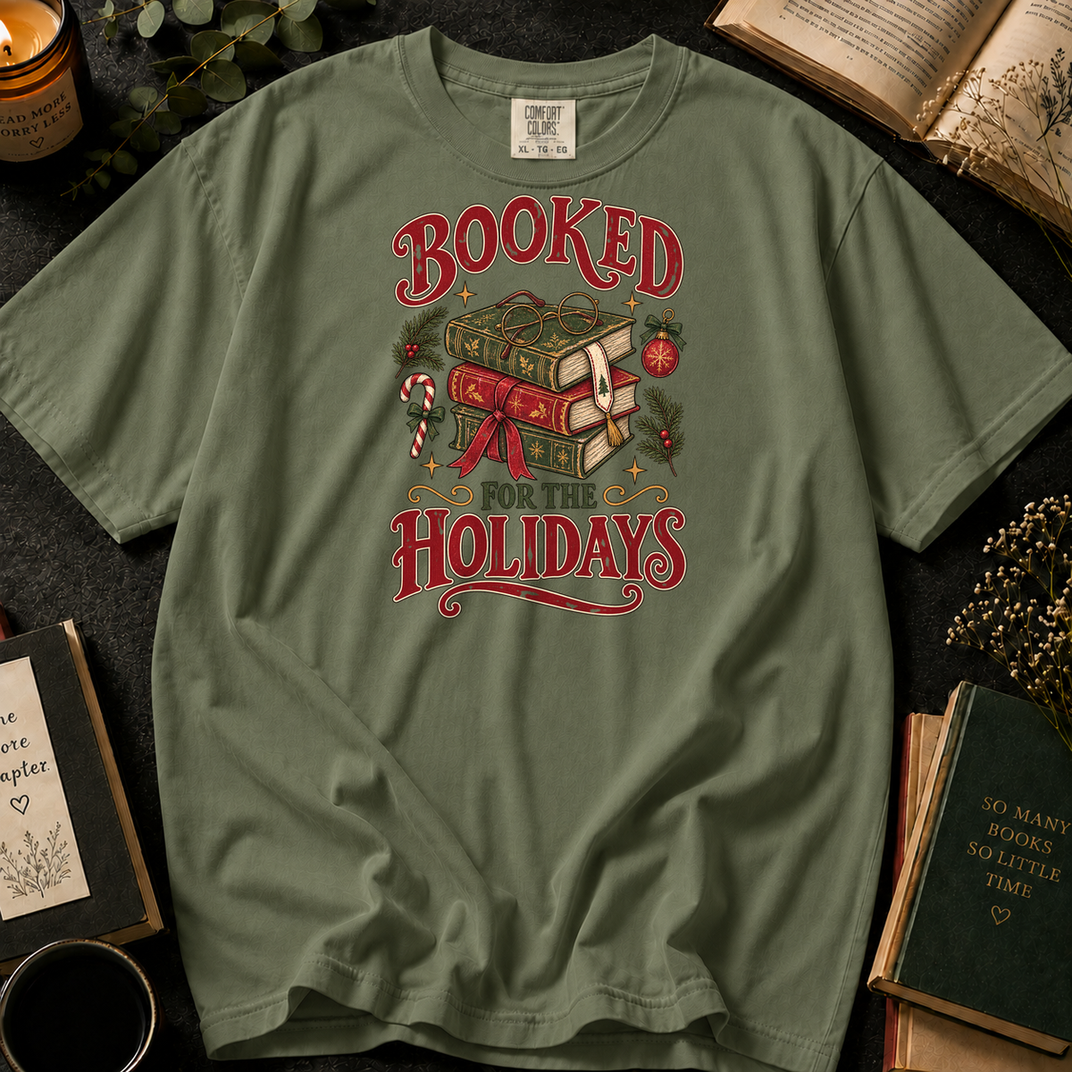 Booked for the Holidays T-Shirt in Sage, Between the Pages