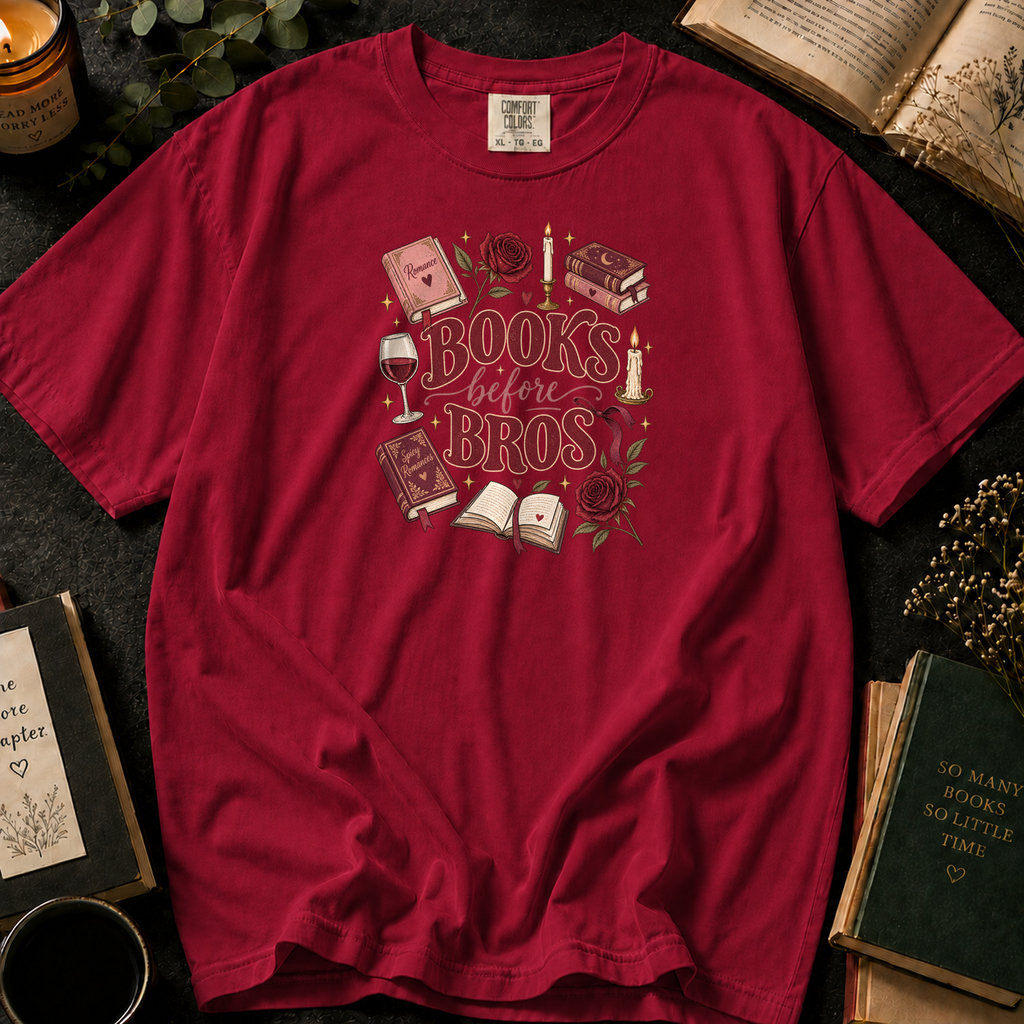 Books Before Bros T-Shirt in Crimson, Between the Pages