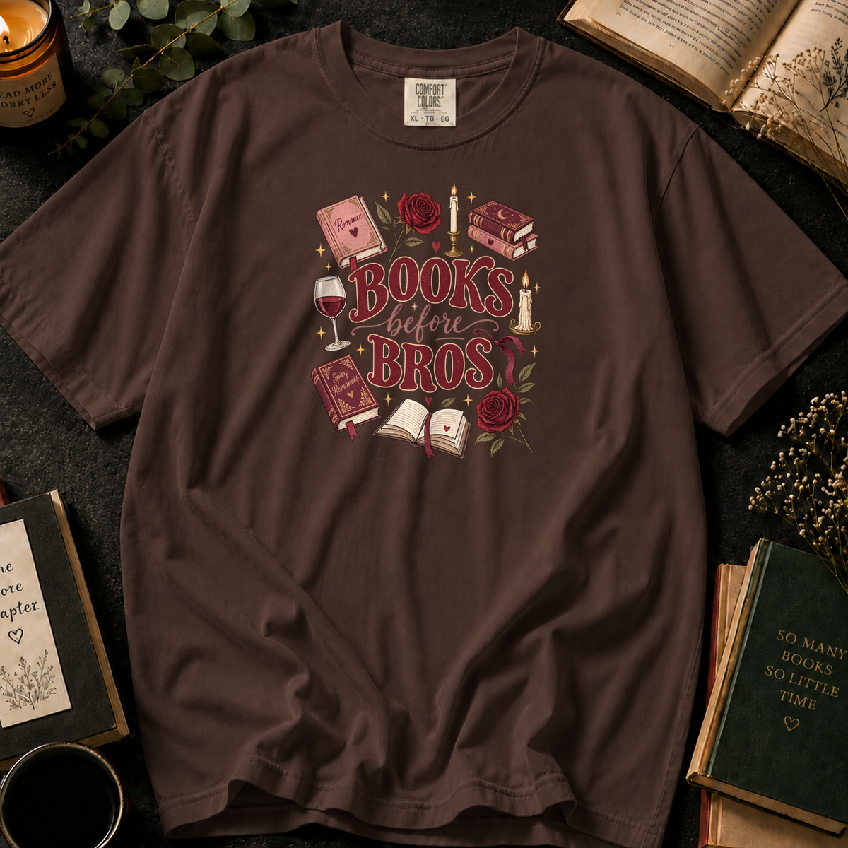 Books Before Bros T-Shirt in Espresso, Between the Pages