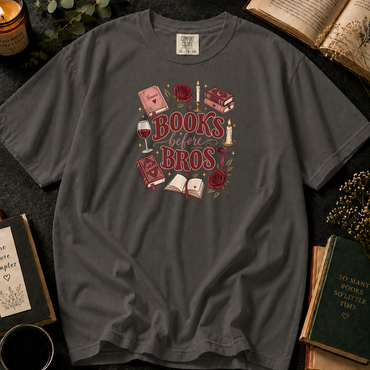 Books Before Bros T-Shirt in Pepper, Between the Pages