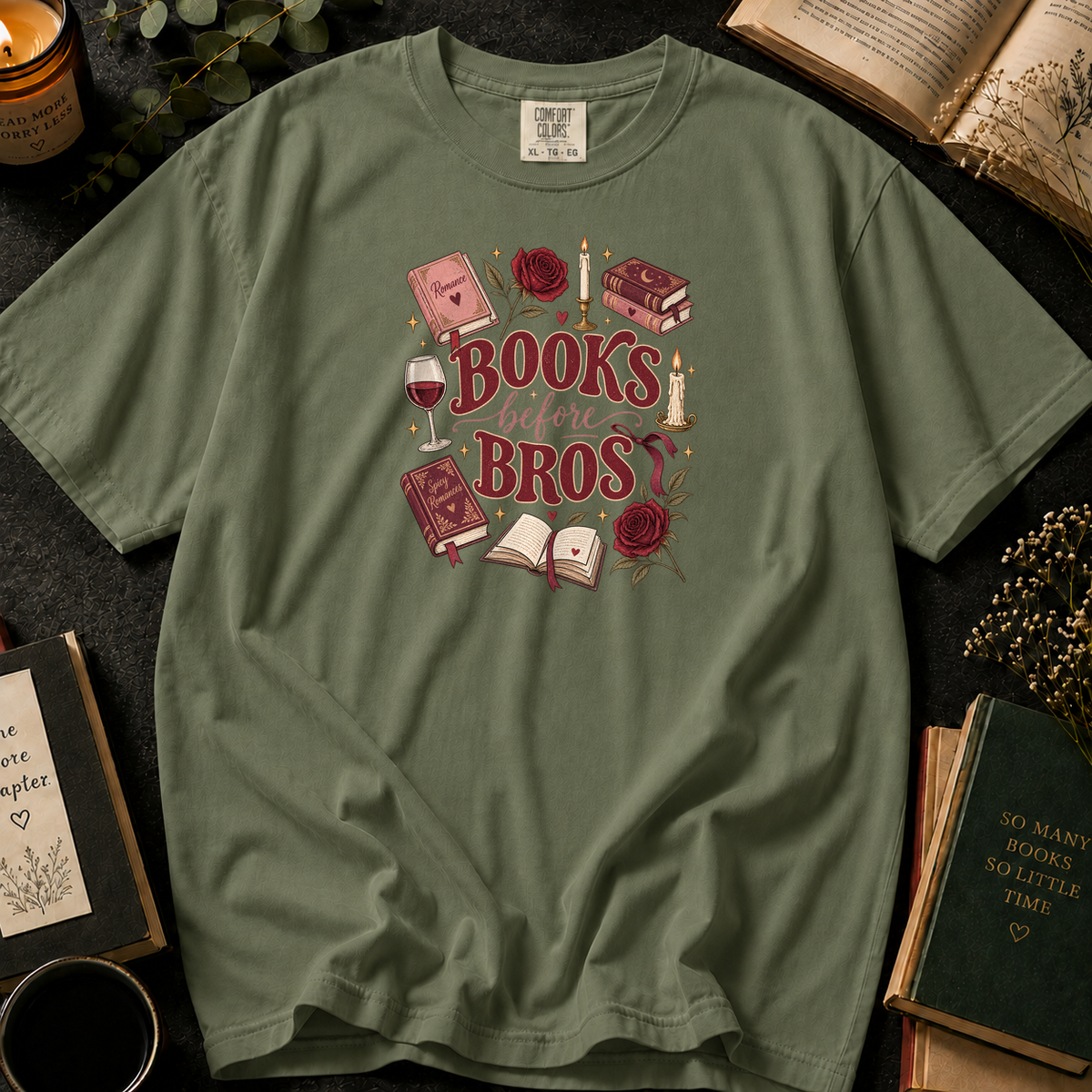 Books Before Bros T-Shirt in Sage, Between the Pages