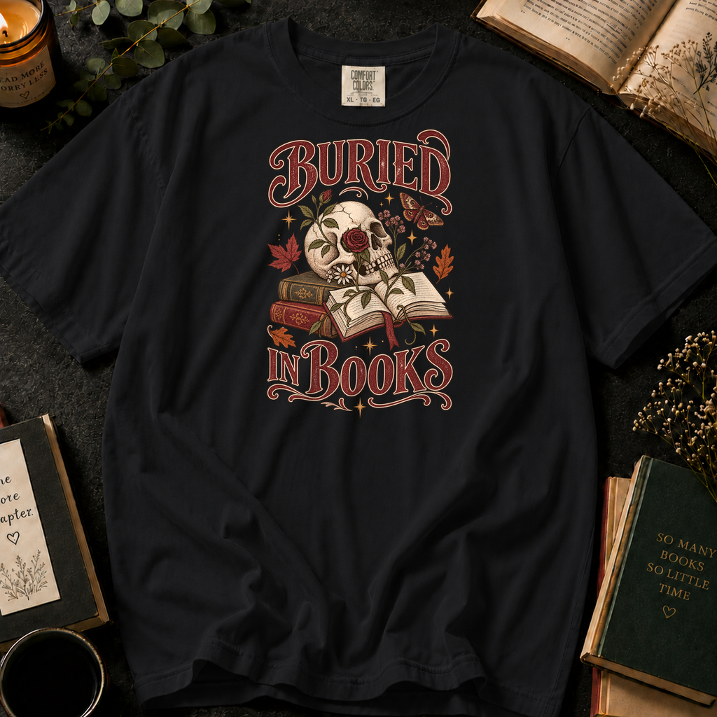 Buried in Books T-Shirt in Black, Between the Pages