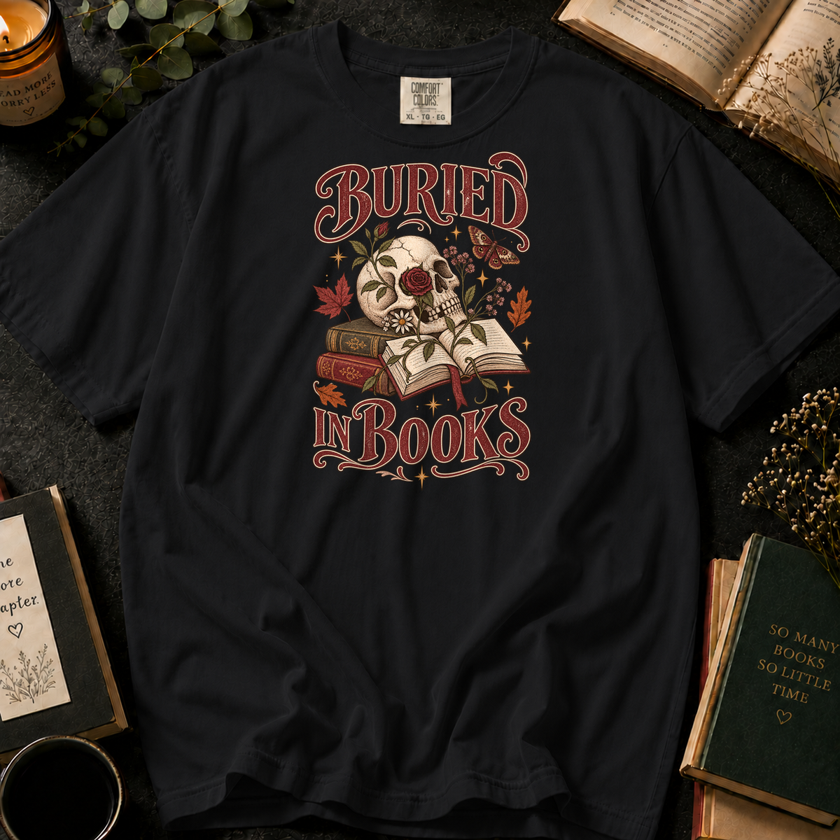 Buried in Books T-Shirt in Black, Between the Pages