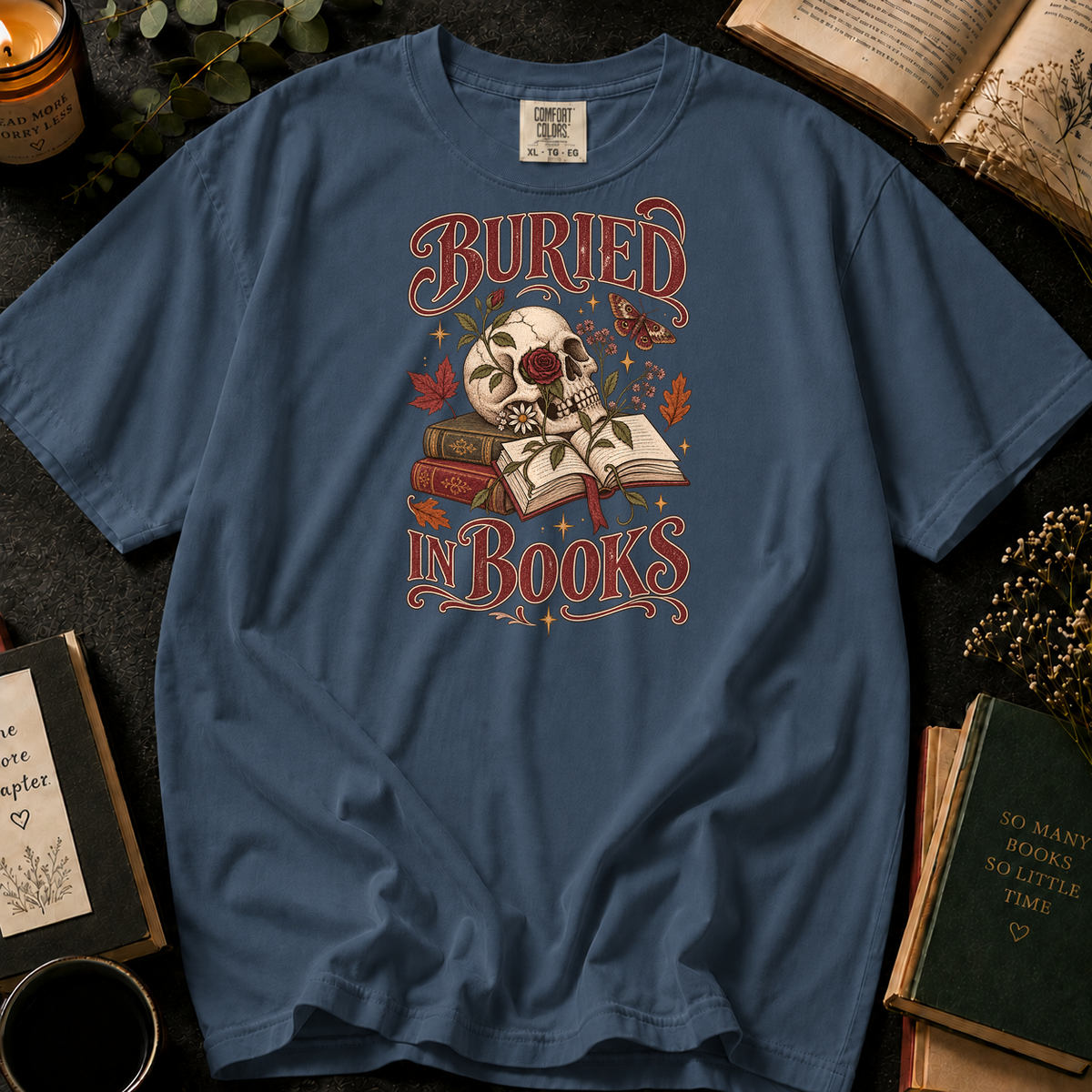 Buried in Books T-Shirt in Denim, Between the Pages