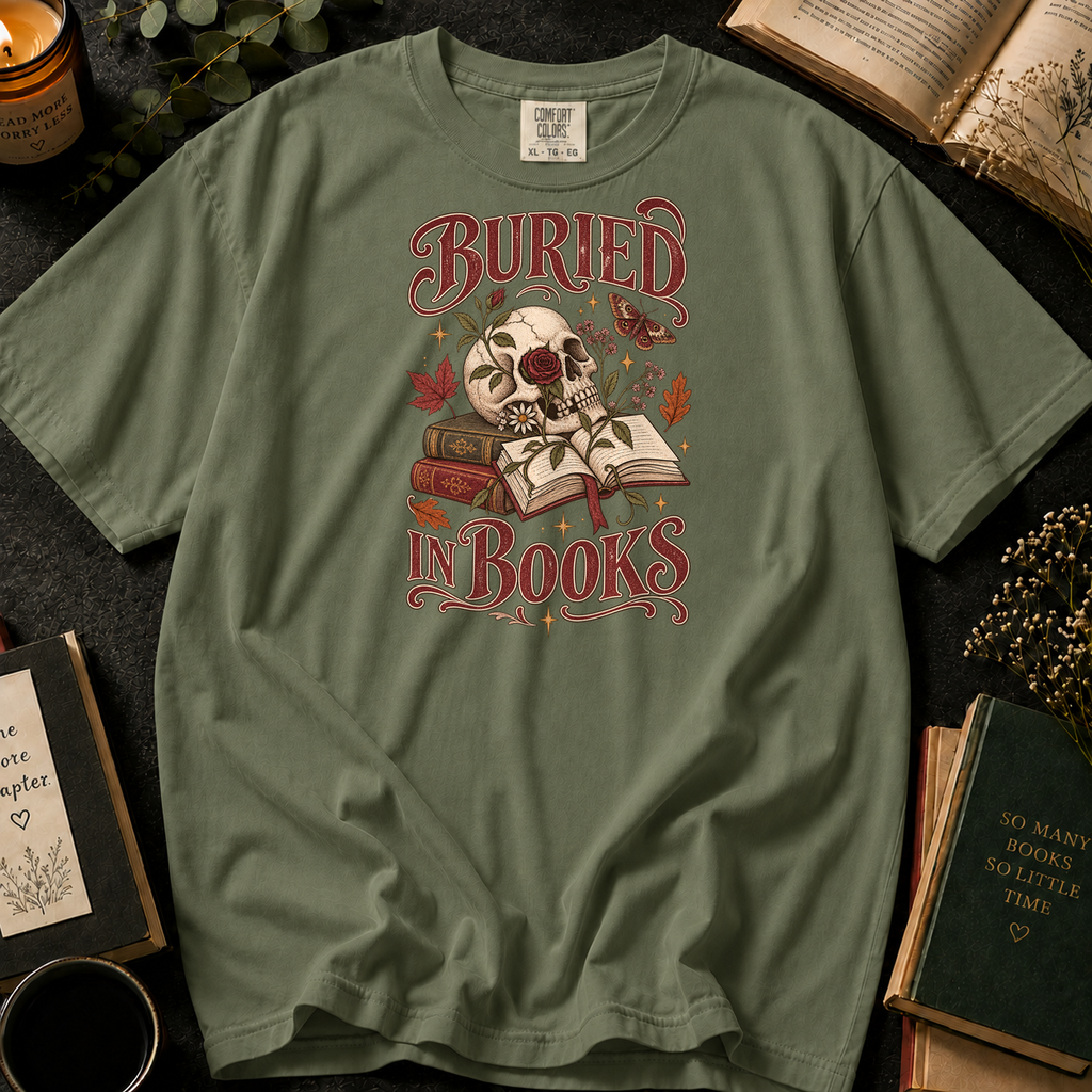 Buried in Books T-Shirt in Sage, Between the Pages