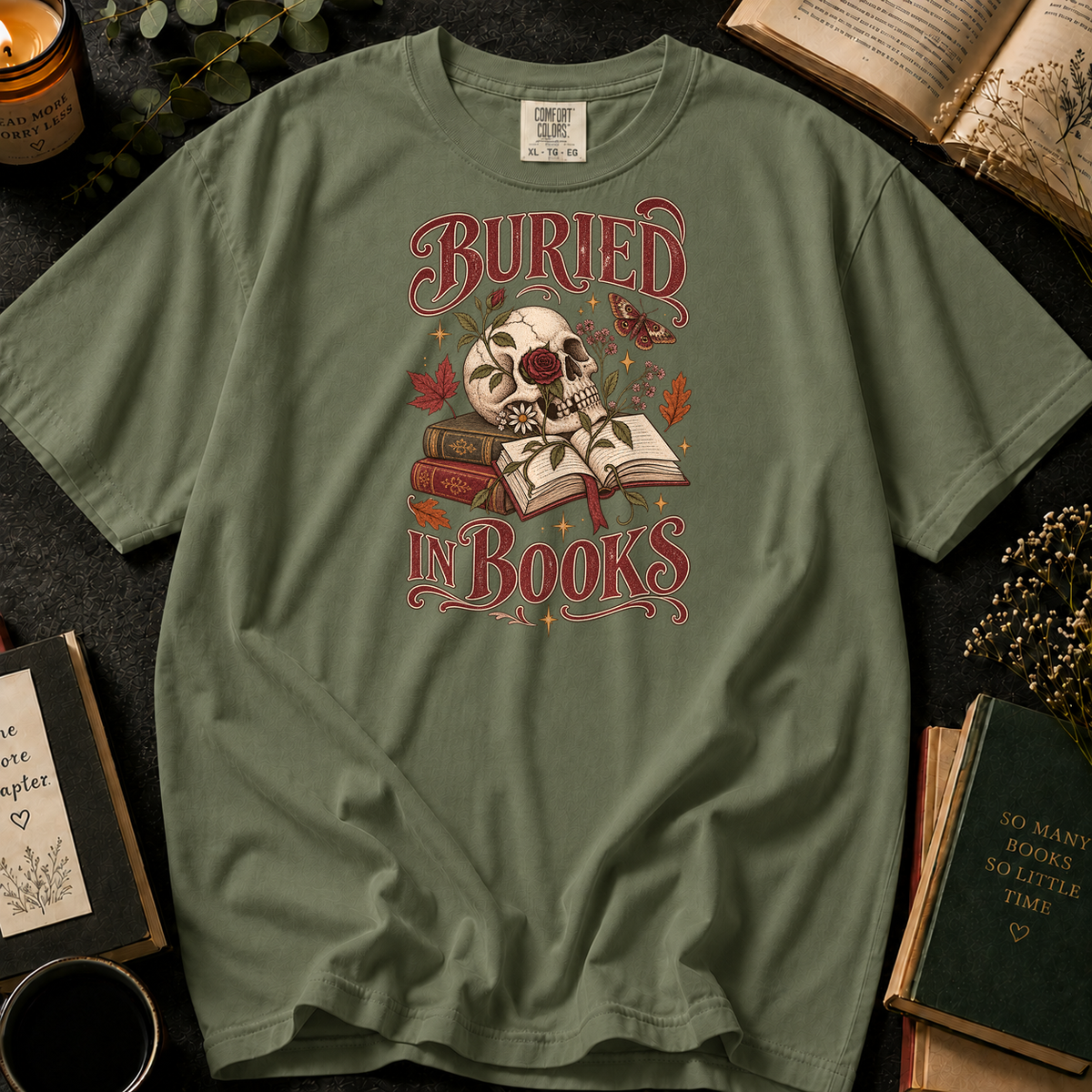 Buried in Books T-Shirt in Sage, Between the Pages