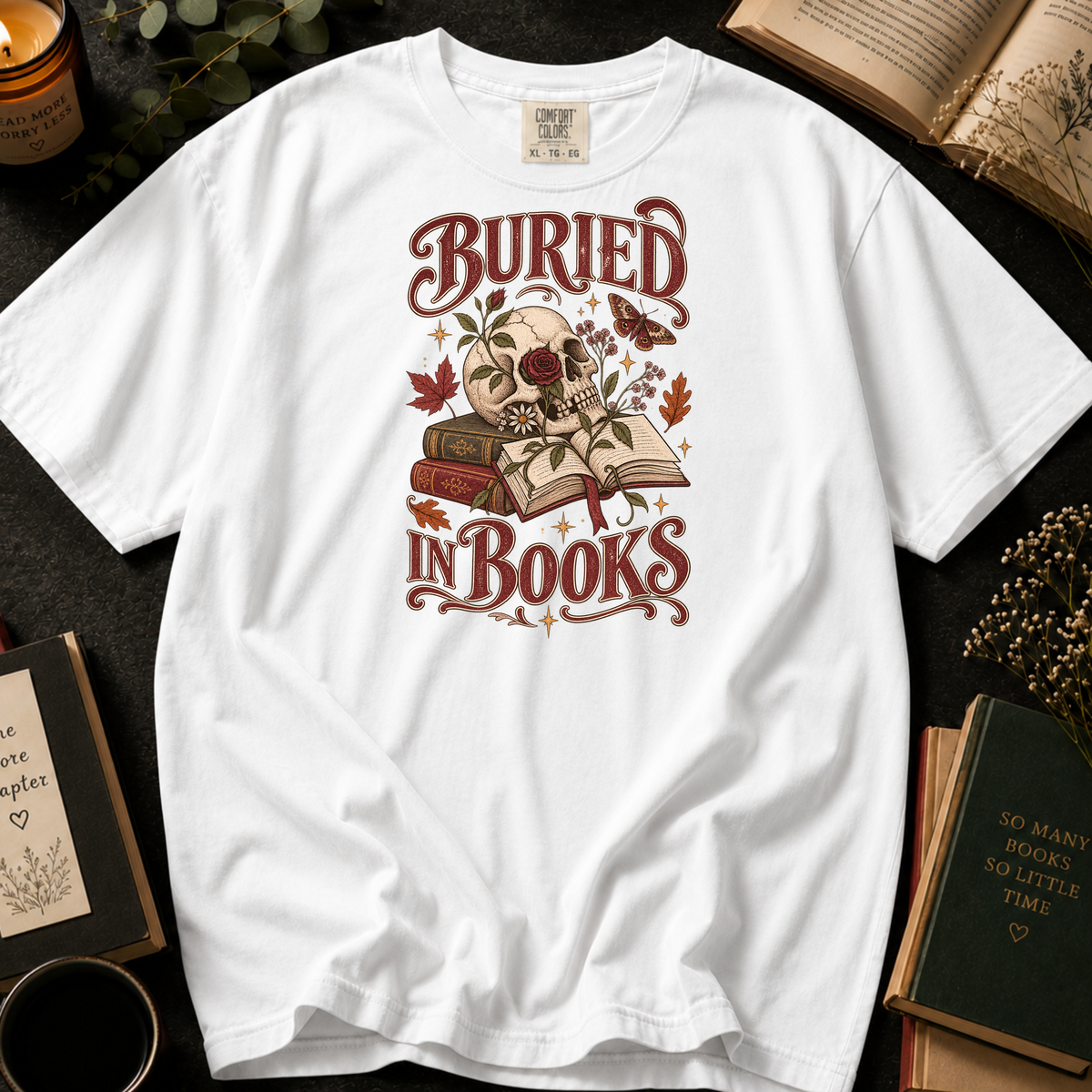 Buried in Books T-Shirt in White, Between the Pages