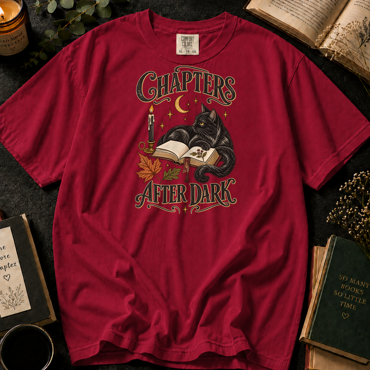 Chapters After Dark T-Shirt in Crimson, Between the Pages