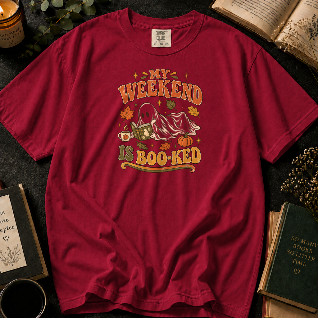 Cozy Spooky Reading T-Shirt in Crimson, Between the Pages