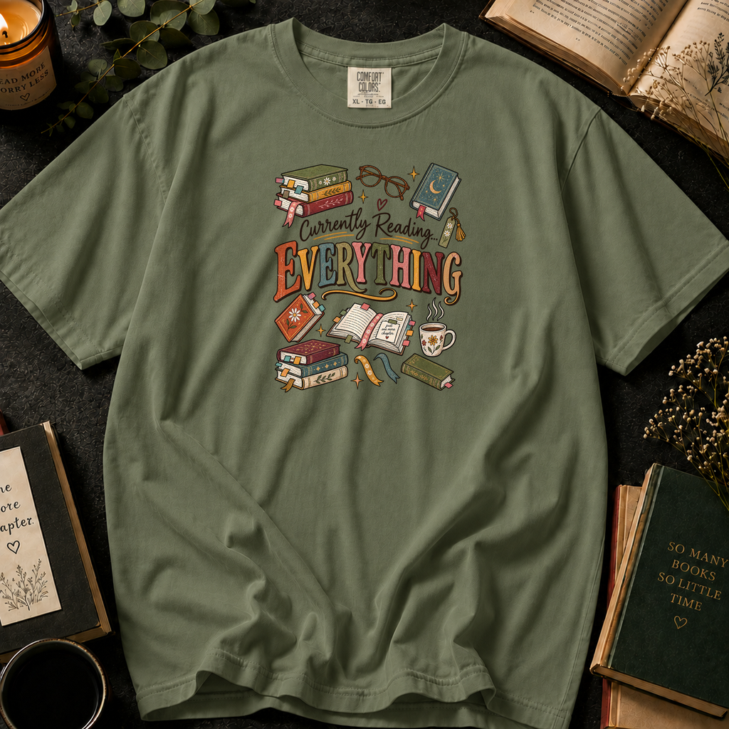Currently Reading Everything T-Shirt in Sage, Between the Pages
