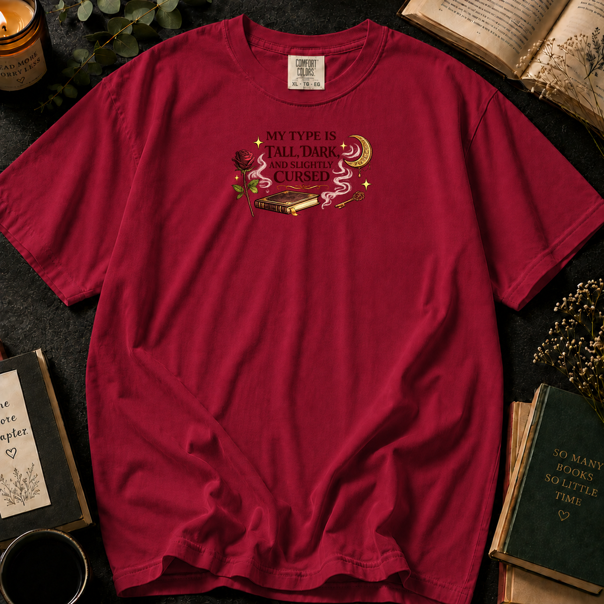 Dark Reader T-Shirt in Crimson, Between the Pages