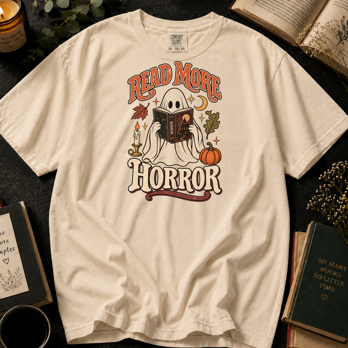 Dark Tales Reader T-Shirt in Ivory, Between the Pages