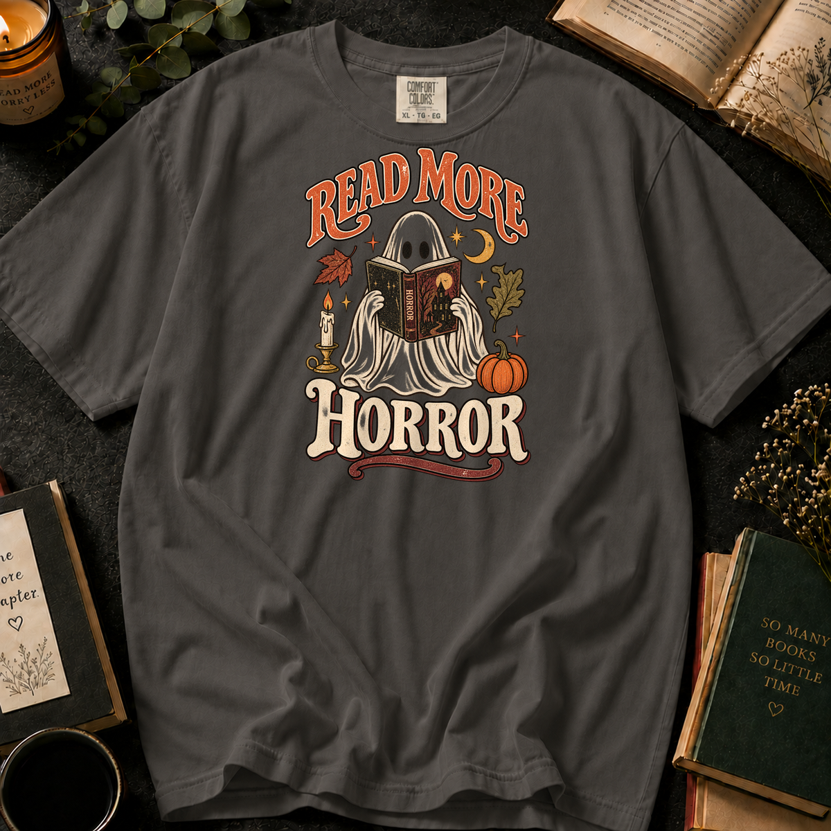 Dark Tales Reader T-Shirt in Pepper, Between the Pages