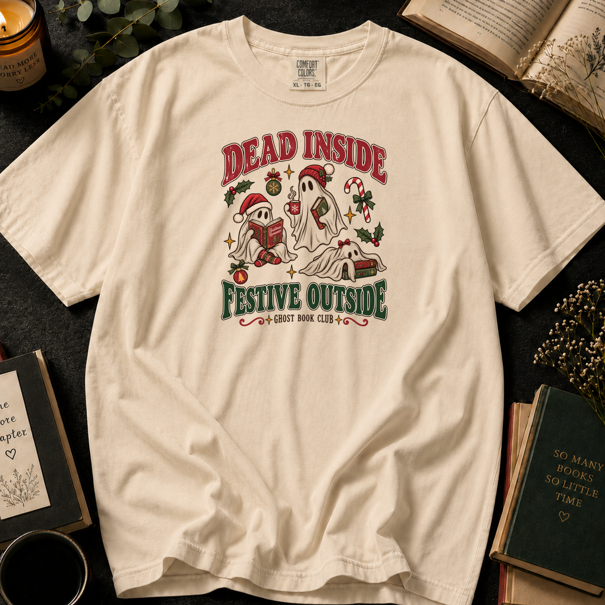 Dead Inside, Festive Outside T-Shirt in Ivory, Between the Pages