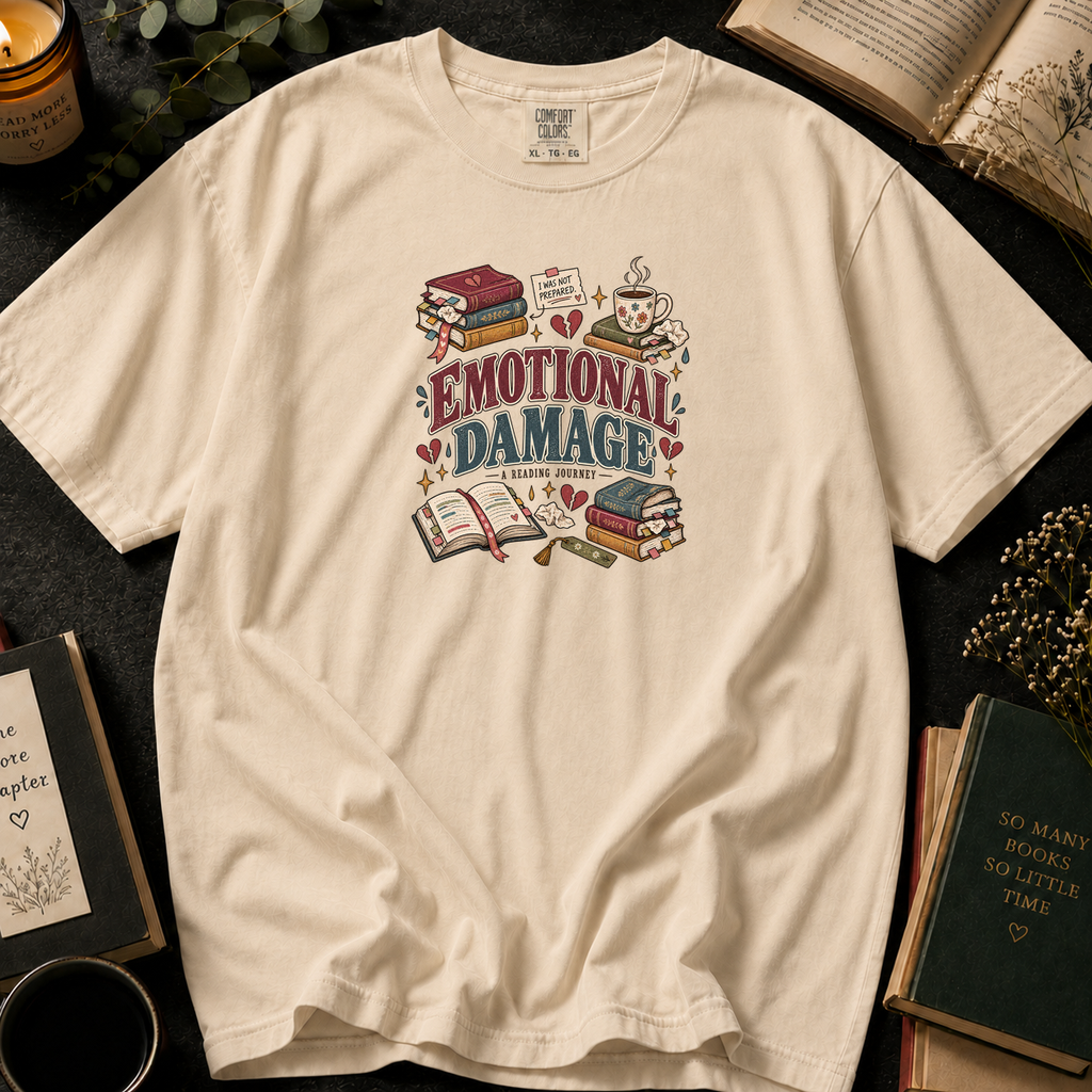 Emotional Damage: A Reading Journey T-Shirt in Ivory, Between the Pages