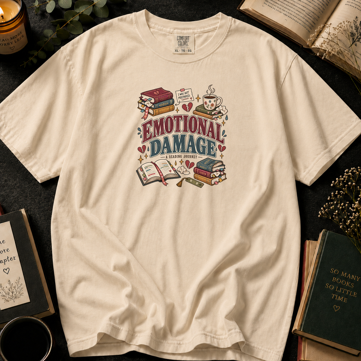 Emotional Damage: A Reading Journey T-Shirt in Ivory, Between the Pages