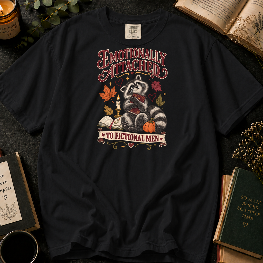 Emotionally Attached to Fictional Men T-Shirt in Black, Between the Pages