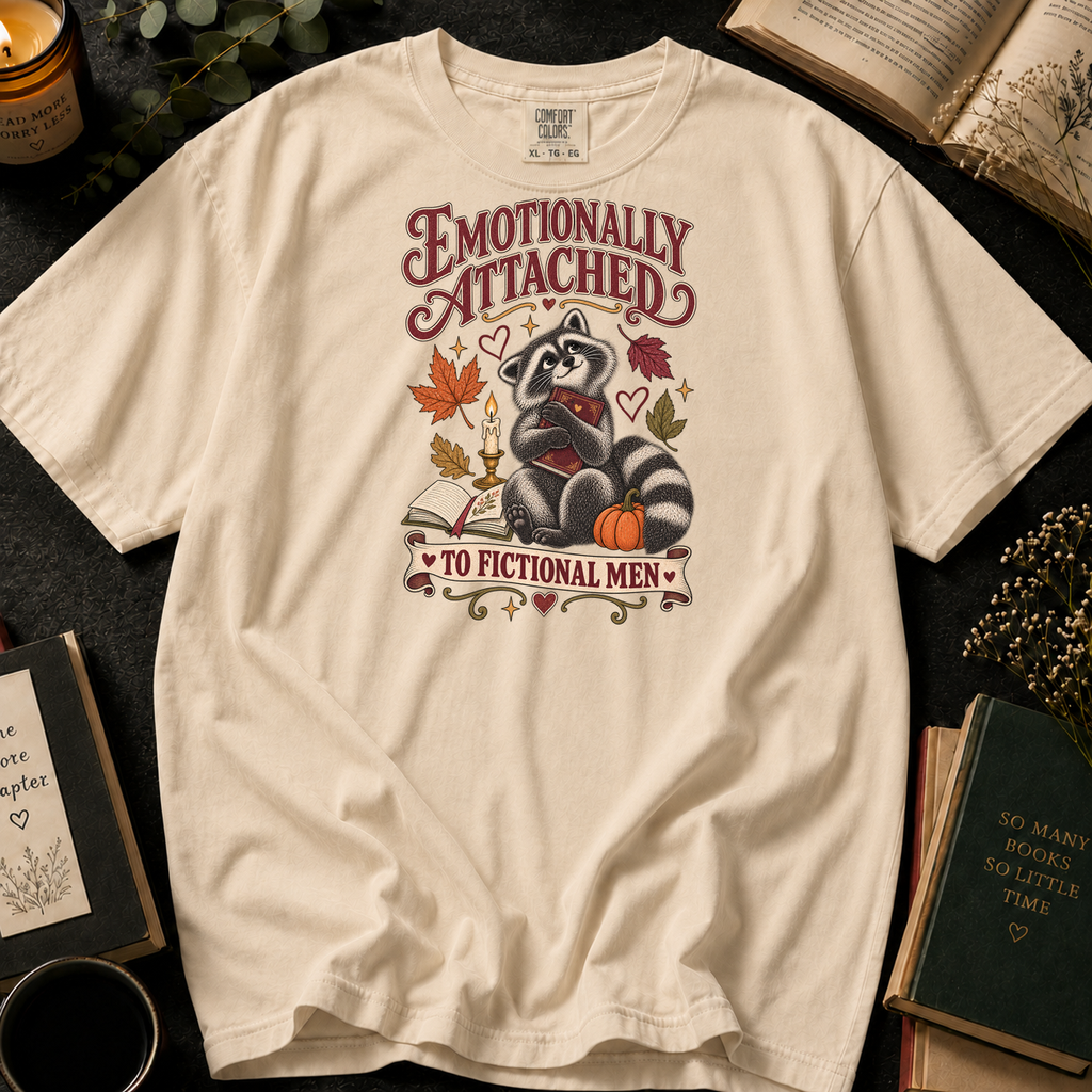 Emotionally Attached to Fictional Men T-Shirt in Ivory, Between the Pages